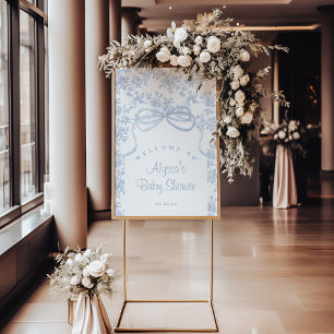 Affiche Toile bleu clair et Baby shower en cou Bienvenue