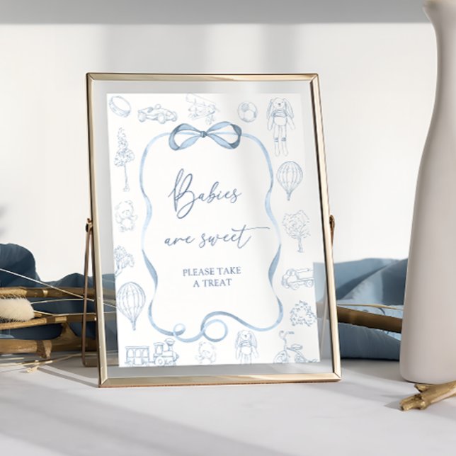 Affiche Toile Bleue de Jouy Baby shower Les bébés sont dou (Créateur téléchargé)