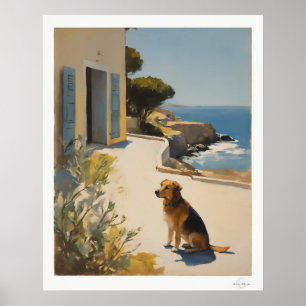 Affiche Toile Chien Côtiers, Vue sur la Mer Golden Retriev