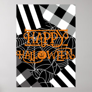 Affiche Toile d'araignée patchwork noir et blanc Halloween