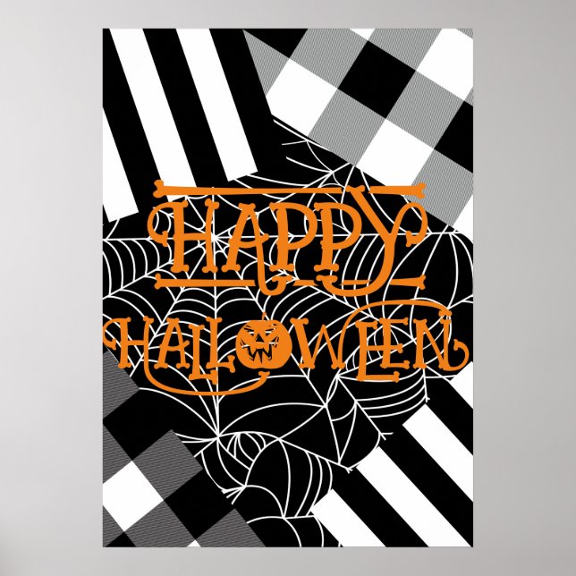 Affiche Toile d'araignée patchwork noir et blanc Halloween (Devant)