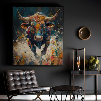 Affiche Toile d'art mural abstrait taureau coloré pour mod