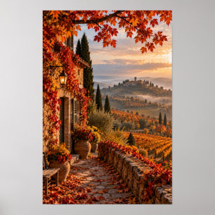 Affiche Toile d'art mural de vignoble en automne au couche