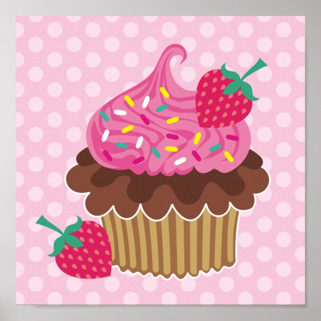 Affiche Toile de cupcake à fraises et chocolat Imprimer (Devant)
