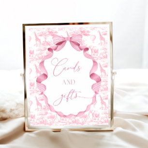 Affiche Toile de Jouy Animaux de Safari Rose Cartes et Cad
