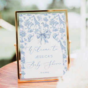 Affiche Toile de Jouy Baby shower animaliers Safari Bienve