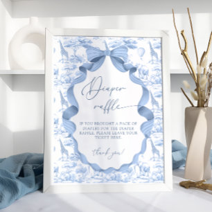 Affiche Toile de Jouy Bleu Animaux de Safari Tombola de Co