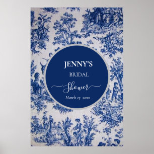 Affiche Toile de Jouy bleue et blanche Fête de mariage