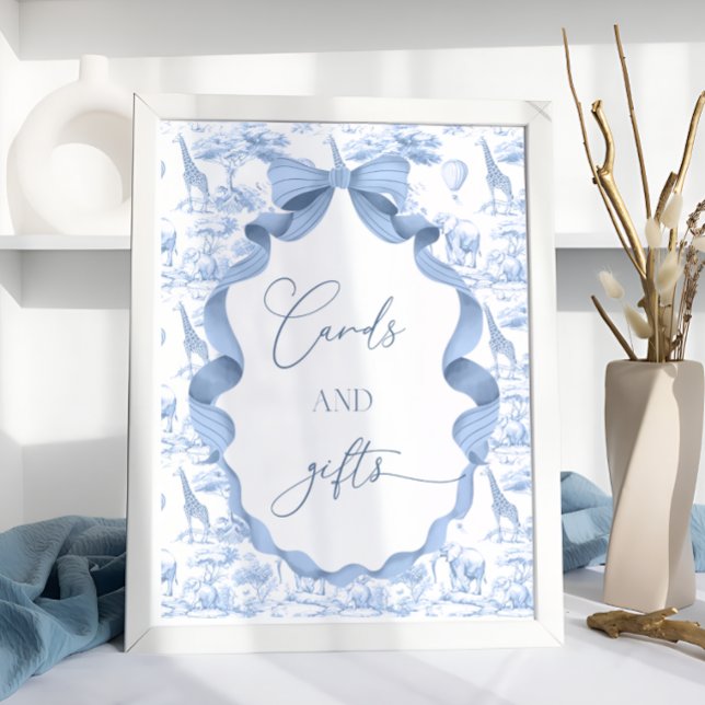 Affiche Toile de Jouy Blue Safari Animaux Cartes et Cadeau (Créateur téléchargé)