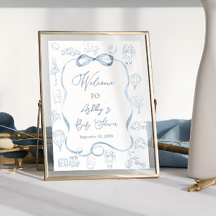Affiche Toile de Jouy Garçon Baby Shower Bienvenue
