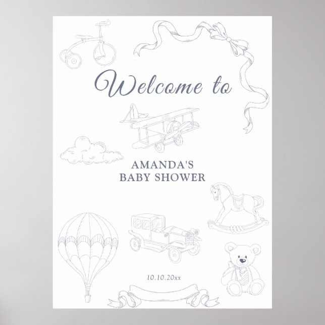 Affiche Toile de Jouy Nursery Welcome Baby Shower (Devant)