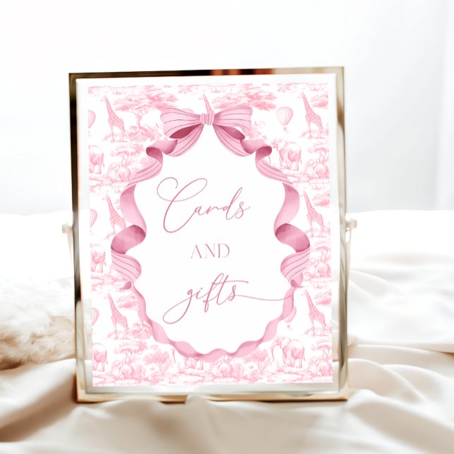 Affiche Toile de Jouy Pink Safari Animaux Cartes et Cadeau (Créateur téléchargé)