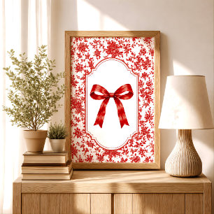 Affiche Toile de Jouy Rouge Vintage Coquette Cottagecore