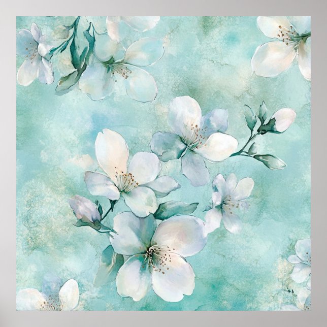 Affiche Toile de jute fleurie vert mousse (Devant)