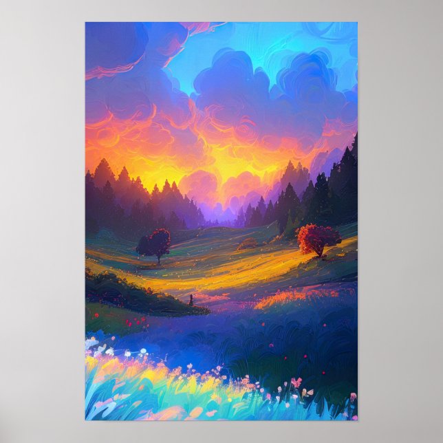 Affiche Toile de la nature, Coucher de soleil sur la vallé (Devant)