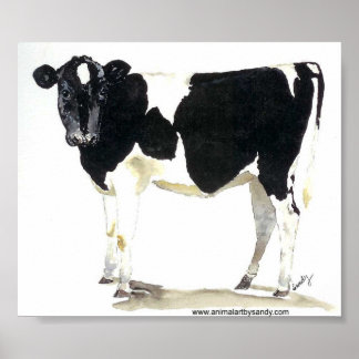 Affiche toile de vache noire et blanche