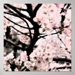 Affiche Toile modifiée en fleur de cerisier