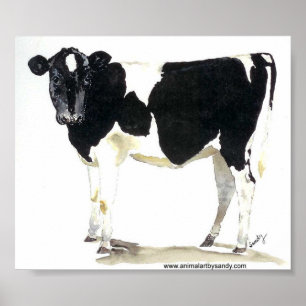 Affiche toile noire et blanche de vache