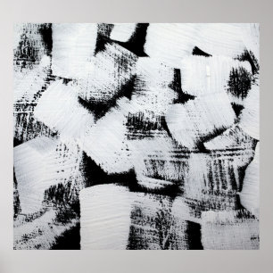 Affiche Toile peinte en noir blanc, abstraite.
