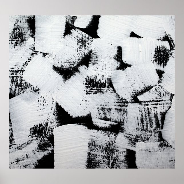 Affiche Toile peinte en noir blanc, abstraite. (Devant)