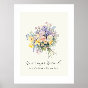 Affiche Toile personnalisée Fleurs de Mamie pour petits-en
