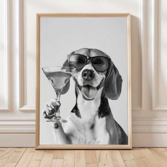 Affiche Toile représentant un beagle tenant un cocktail, n (Créateur téléchargé)