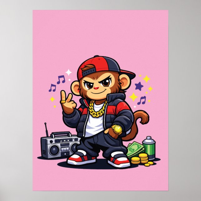 Affiche Toile Singe Swag - Art de Boombox de Style Urbain (Devant)