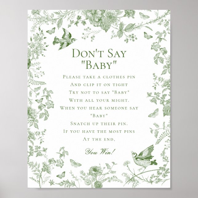 Affiche Toile Verte De Jouy Dont Dont Dites Baby shower Je (Devant)