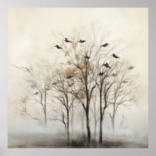 Affiche Toiles d'art mural abstraites Arbres et Oiseaux