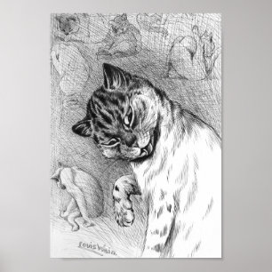 Affiche Toilettage de chat, Louis Wain