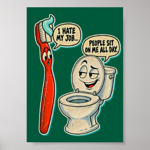 Affiche Toilettes drôles et brosse à dents Humour de salle