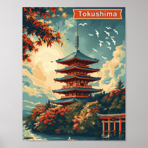 Affiche Tokushima Japon Vintage Art Illustration de voyage