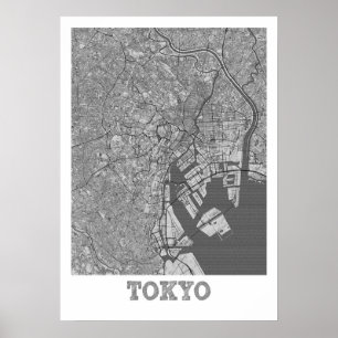 Affiche Tokyo - Carte de la ville au crayon japonais