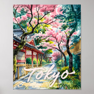 Affiche Tokyo Cerisier Aquarelle Japon Traditionnel