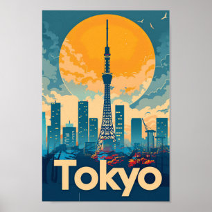 Affiche Tokyo City Japon Vintage Retro Voyage Illustration