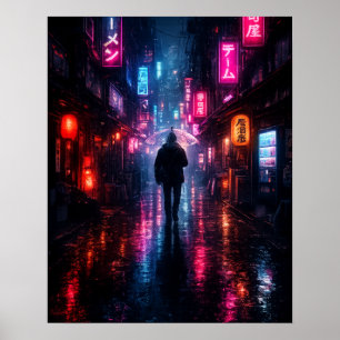 Affiche Tokyo Cyberpunk Allée Pluie Néon Japonais