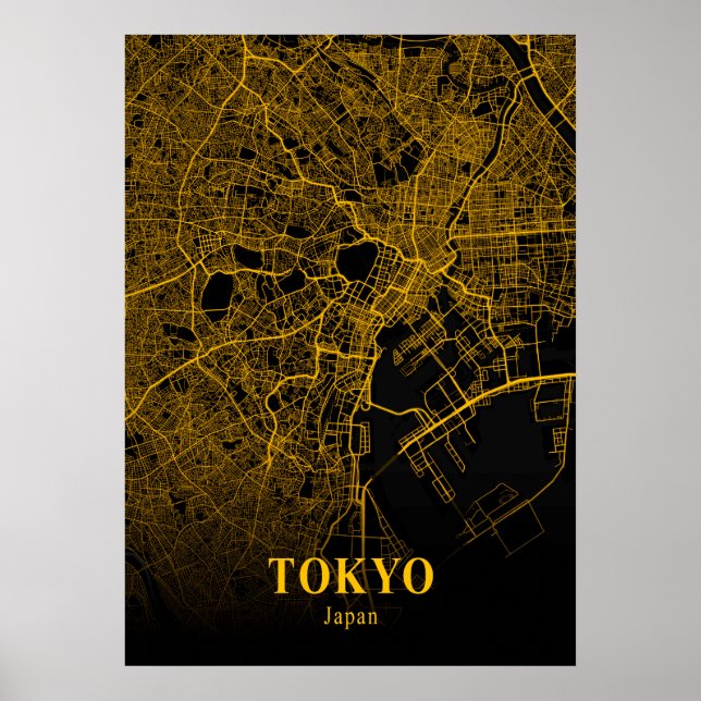 Affiche Tokyo - Japon Gold City Carte (Devant)
