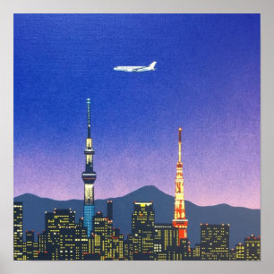 Affiche Tokyo Japon Skyline 80s Hiroshi Nagai Art