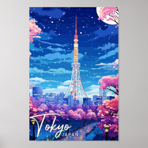 Affiche Tokyo Japon Vintage Art Illustration de voyage