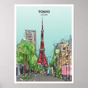 Affiche Tokyo Japon Vintage voyage d'art croquis