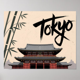 Affiche Tokyo Japon Voyage Art de temple vintage calligrap