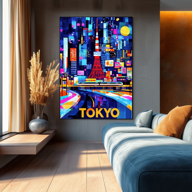 Affiche Tokyo Neon Glow - Paysage géométrique coloré (Créateur téléchargé)