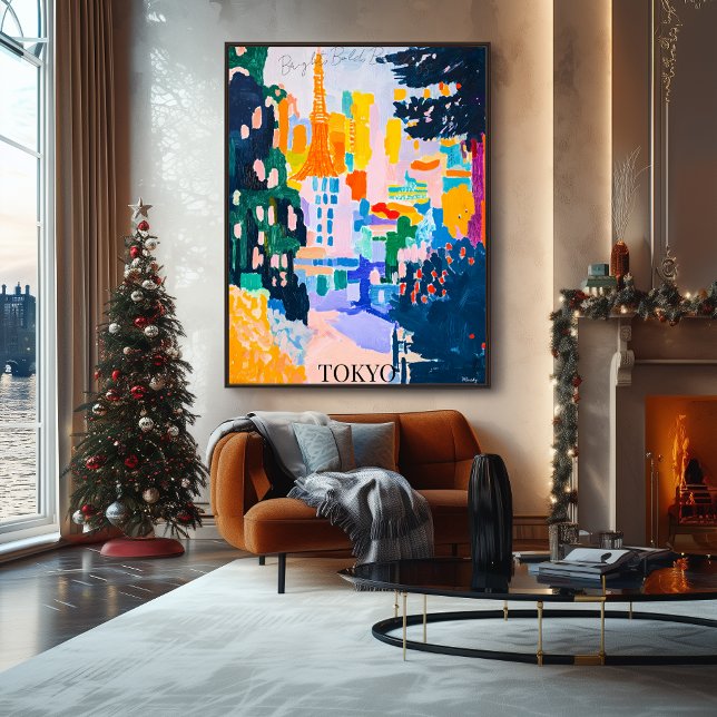 Affiche Tokyo Skyline avec tour en style artistique fauvis (Créateur téléchargé)