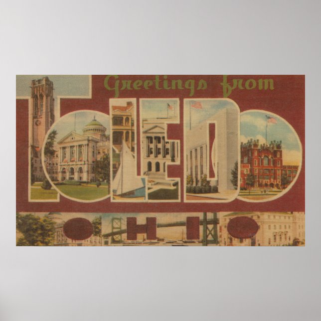 Affiche Tolède, Ohio, grandes lettres ScènesTolède, OH (Devant)