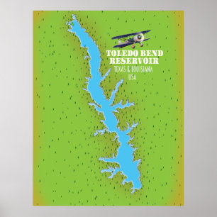 Affiche Toledo Bend réservoir Texas & Louisiana Carte