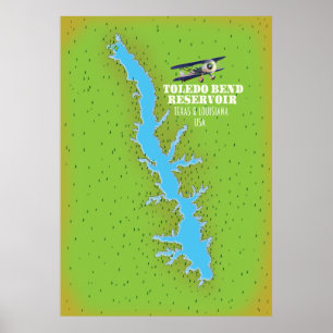 Affiche Toledo Bend réservoir Texas & Louisiana Carte