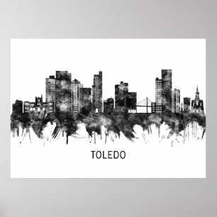 Affiche Toledo Ohio Skyline BW