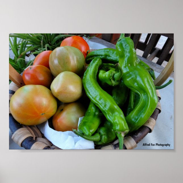 Affiche Tomates et Poivrons Verts dans un Panier (Devant)