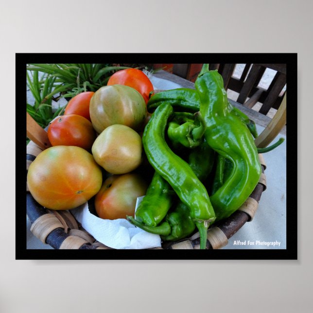 Affiche Tomates et Poivrons Verts dans un Panier (Devant)