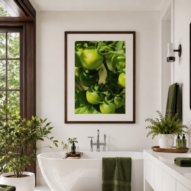 Affiche Tomates vertes (Fresh botanical tomato poster brings natural color and spa-inspired elegance to modern bathrooms.)
